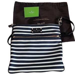 KATE spade Crossbody Bag Black White Stripes Nylon Red Interior w/ Dust Bag NWOT